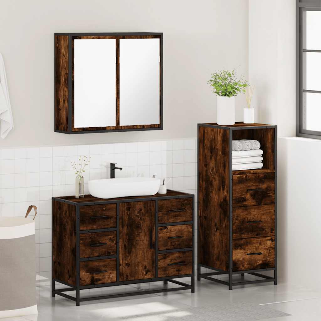 3 Piece Bathroom Furniture Set Smoked Oak Engineered Wood