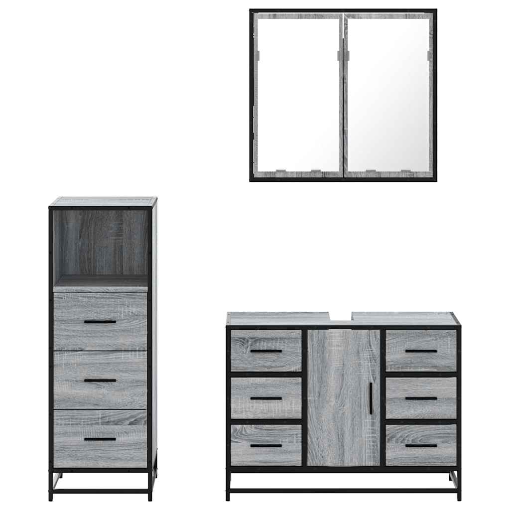 3 Piece Bathroom Furniture Set Grey Sonoma Engineered Wood