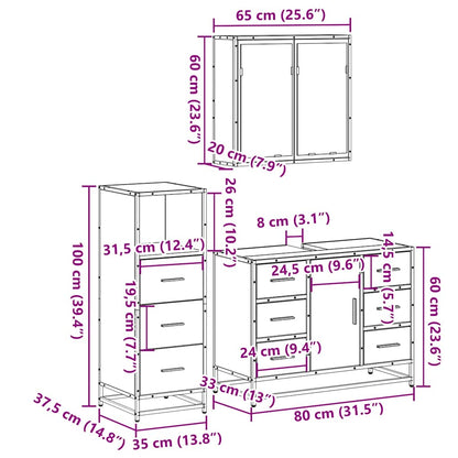 3 Piece Bathroom Furniture Set Grey Sonoma Engineered Wood