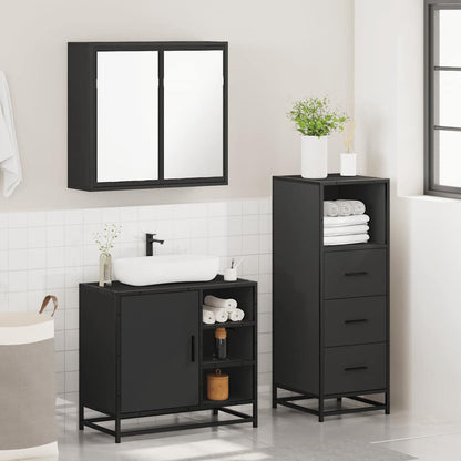 3 Piece Bathroom Furniture Set Black Engineered Wood