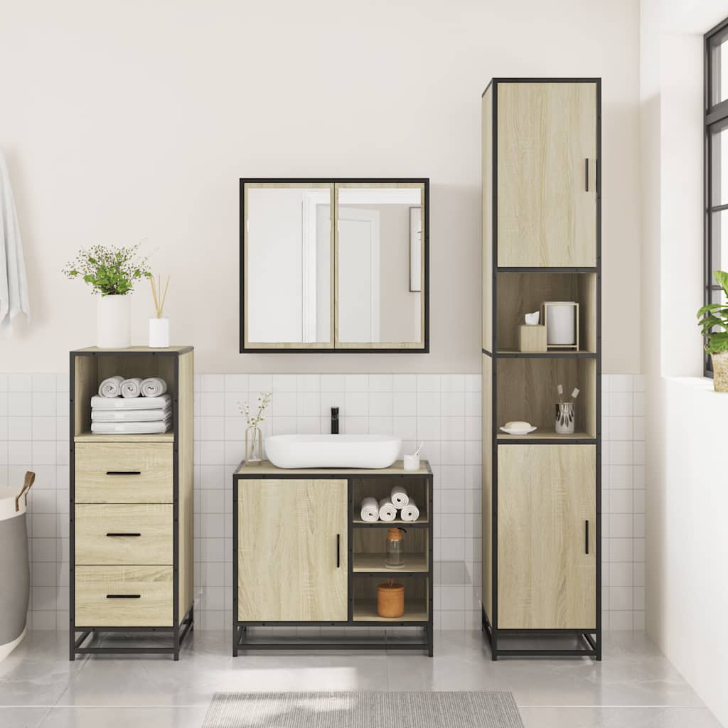 3 Piece Bathroom Furniture Set Sonoma Oak Engineered Wood