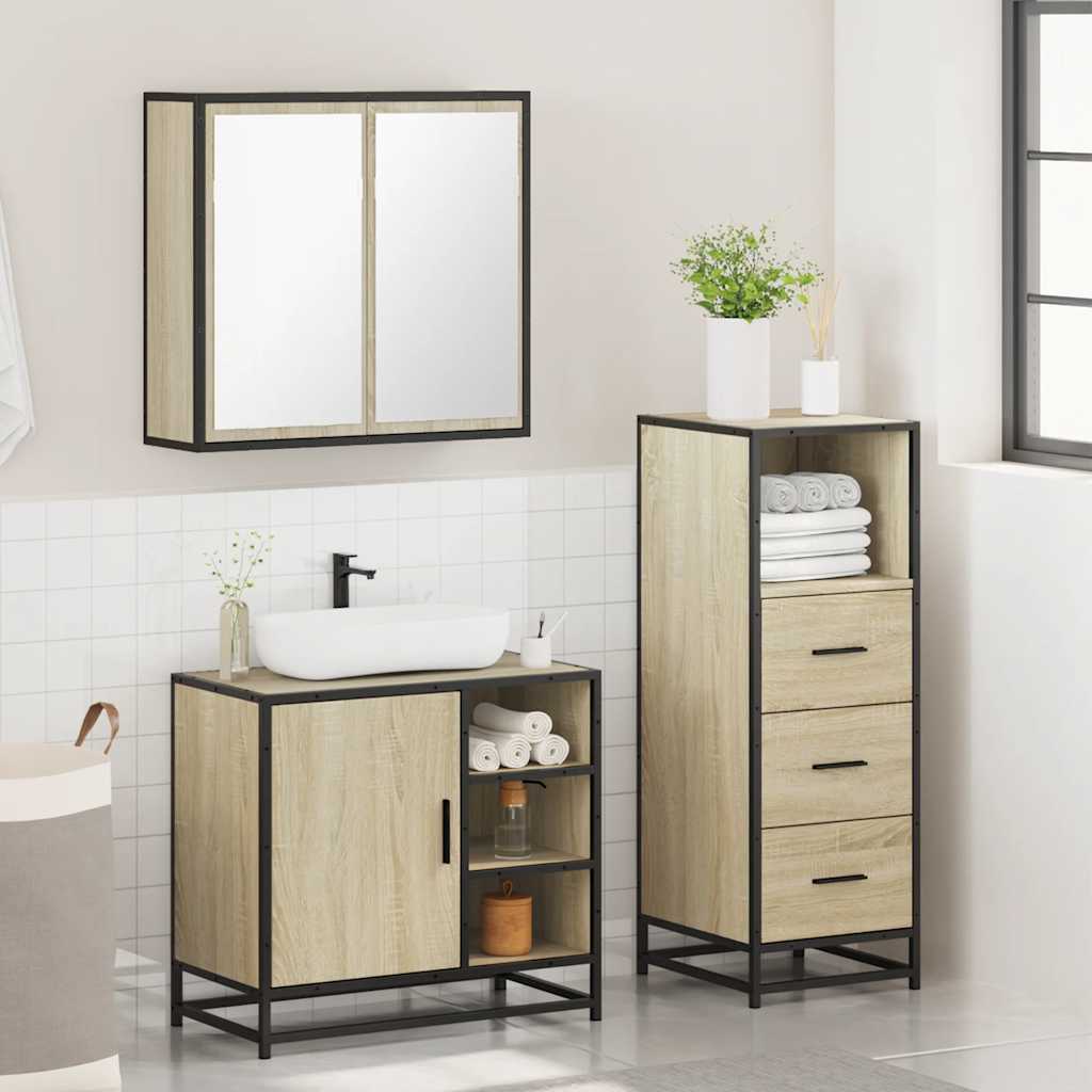 3 Piece Bathroom Furniture Set Sonoma Oak Engineered Wood