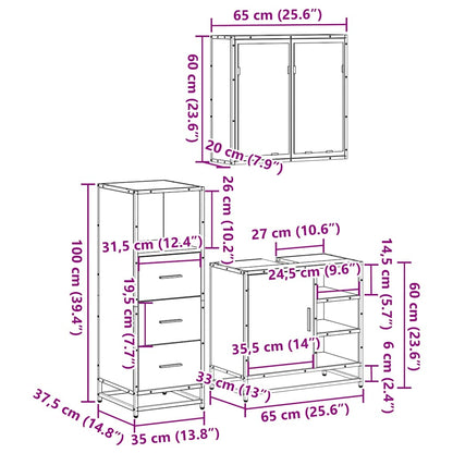 3 Piece Bathroom Furniture Set Sonoma Oak Engineered Wood