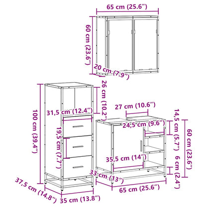 3 Piece Bathroom Furniture Set Smoked Oak Engineered Wood