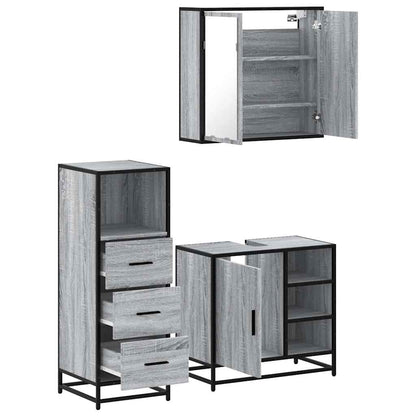 3 Piece Bathroom Furniture Set Grey Sonoma Engineered Wood