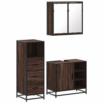 3 Piece Bathroom Furniture Set Brown Oak Engineered Wood