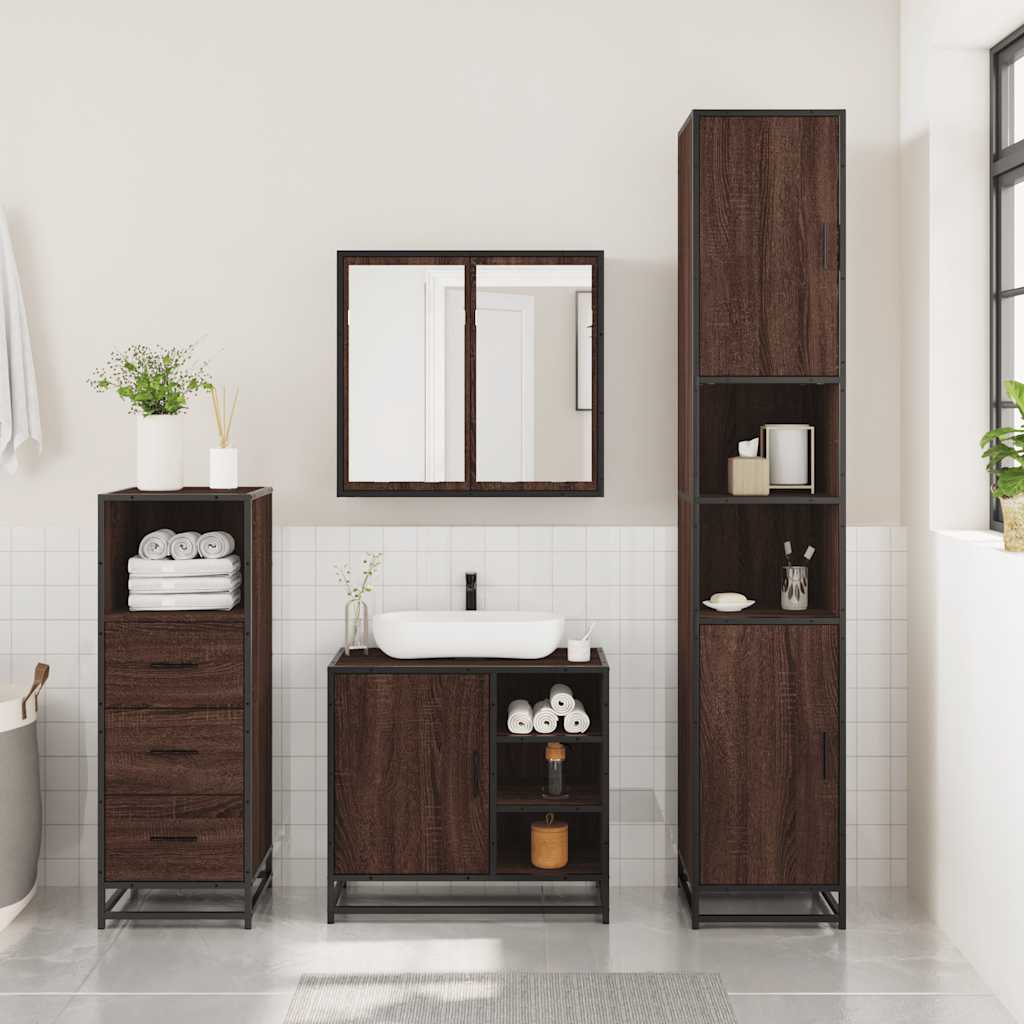 3 Piece Bathroom Furniture Set Brown Oak Engineered Wood