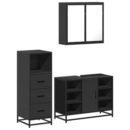 3 Piece Bathroom Furniture Set Black Engineered Wood