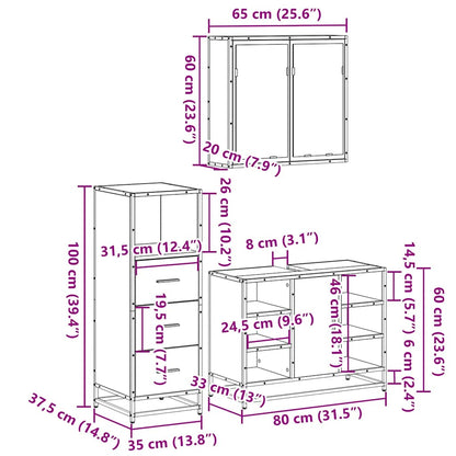 3 Piece Bathroom Furniture Set Black Engineered Wood