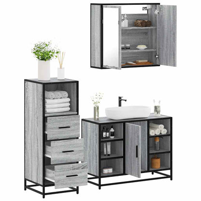 3 Piece Bathroom Furniture Set Grey Sonoma Engineered Wood