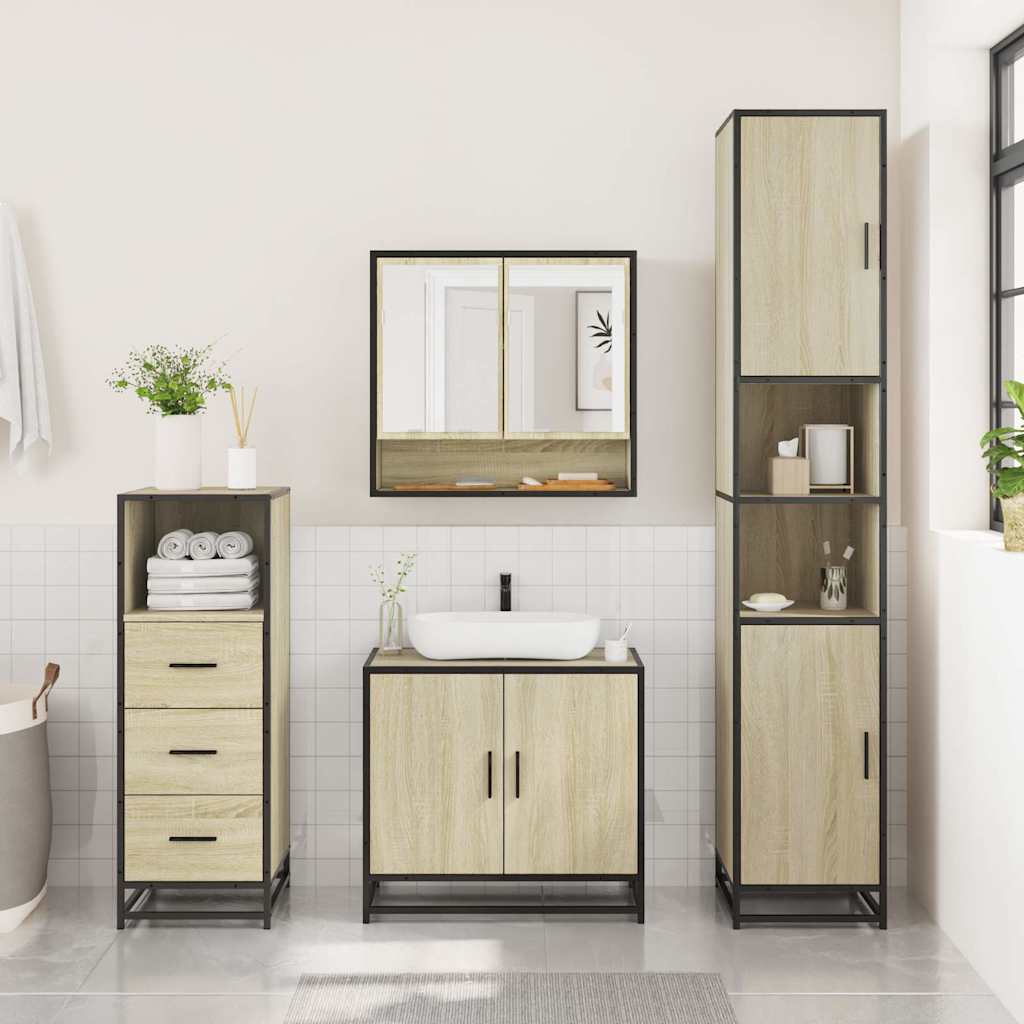 3 Piece Bathroom Furniture Set Sonoma Oak Engineered Wood