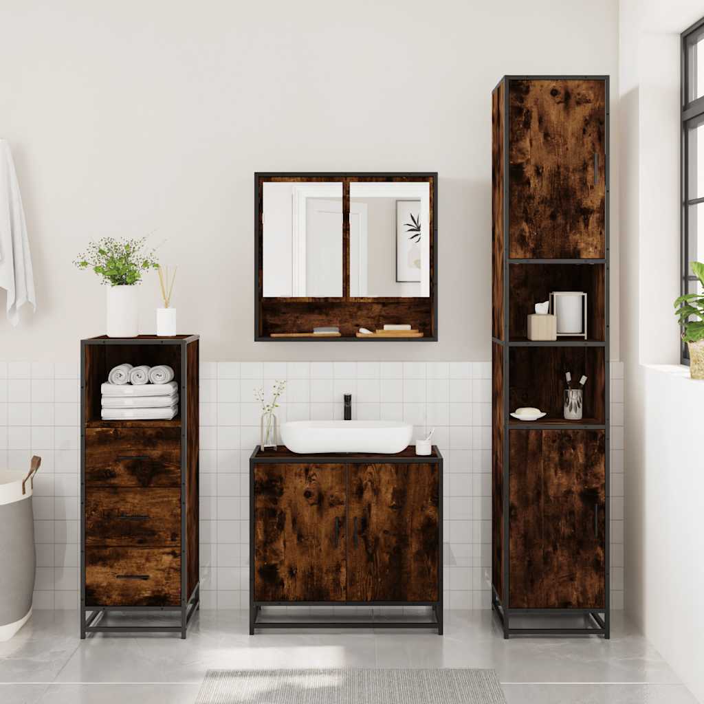 3 Piece Bathroom Furniture Set Smoked Oak Engineered Wood