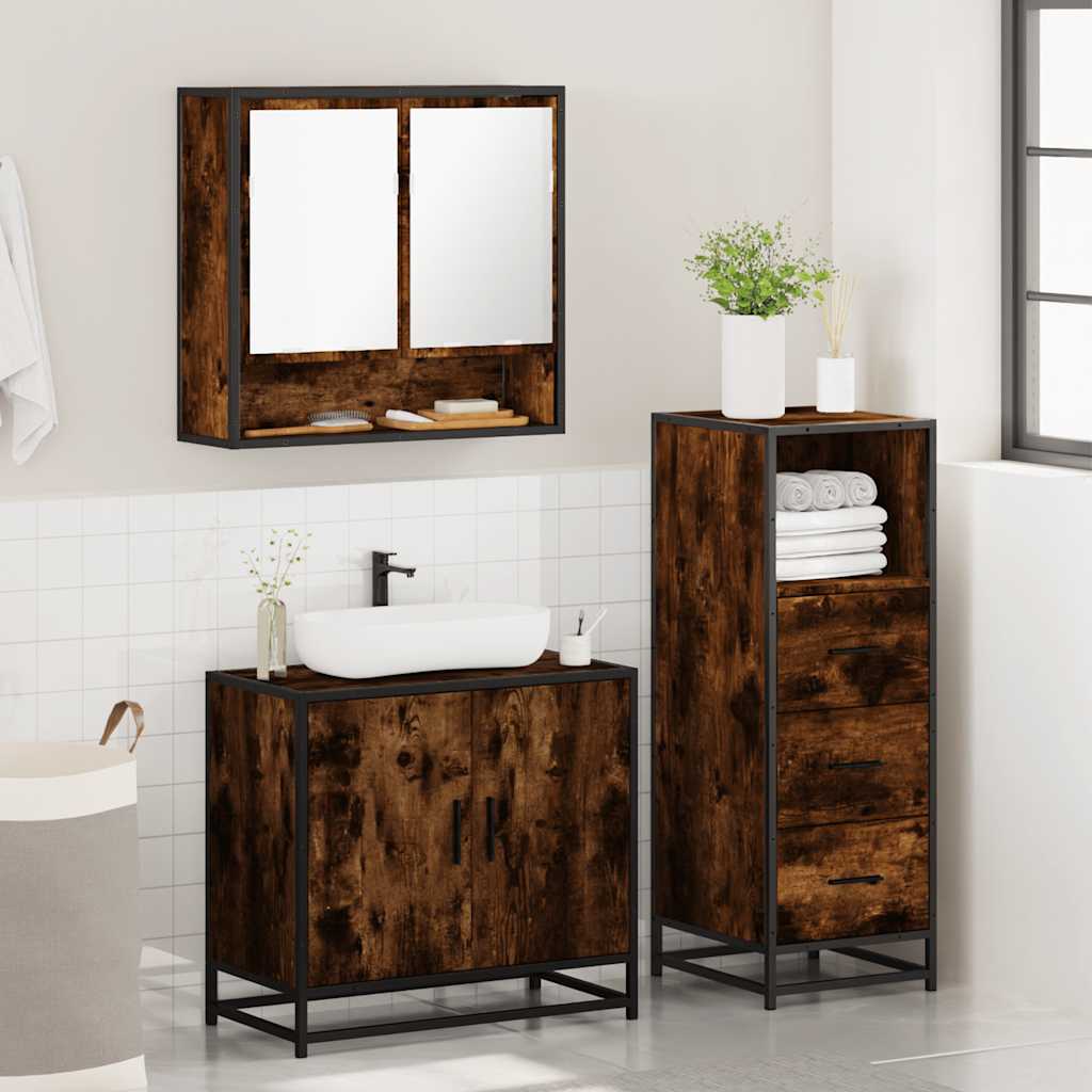 3 Piece Bathroom Furniture Set Smoked Oak Engineered Wood