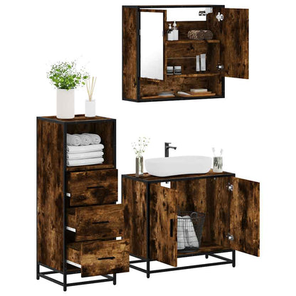 3 Piece Bathroom Furniture Set Smoked Oak Engineered Wood