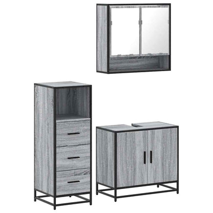 3 Piece Bathroom Furniture Set Grey Sonoma Engineered Wood