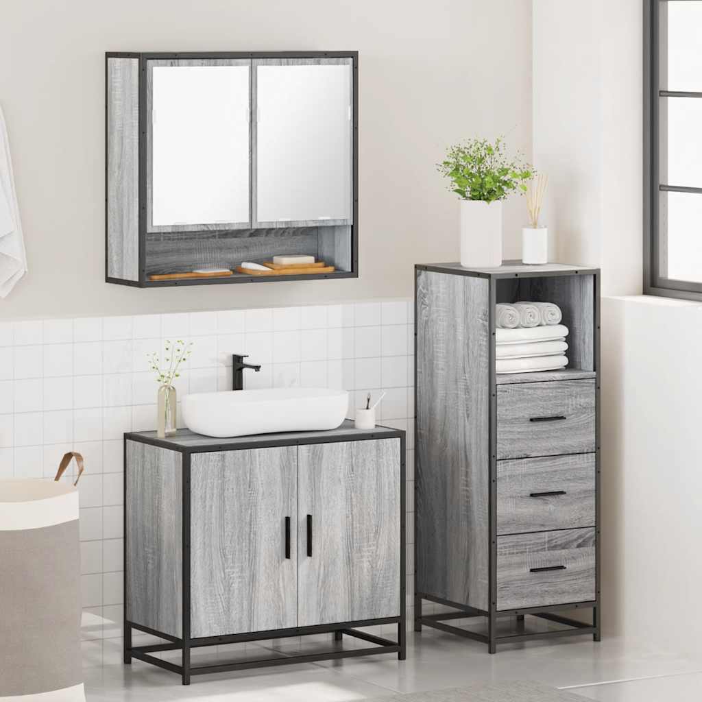 3 Piece Bathroom Furniture Set Grey Sonoma Engineered Wood