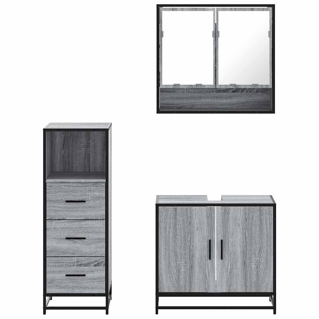 3 Piece Bathroom Furniture Set Grey Sonoma Engineered Wood