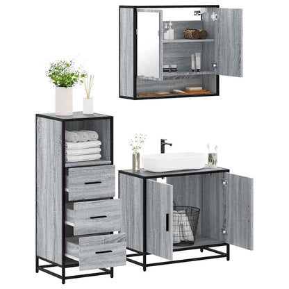 3 Piece Bathroom Furniture Set Grey Sonoma Engineered Wood