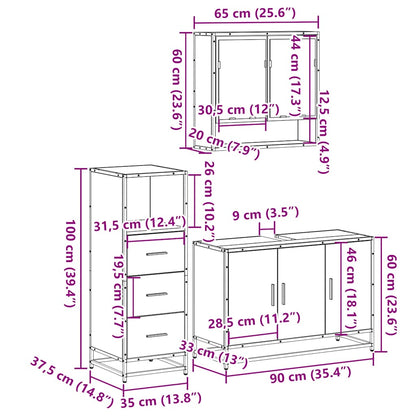 3 Piece Bathroom Furniture Set Black Engineered Wood