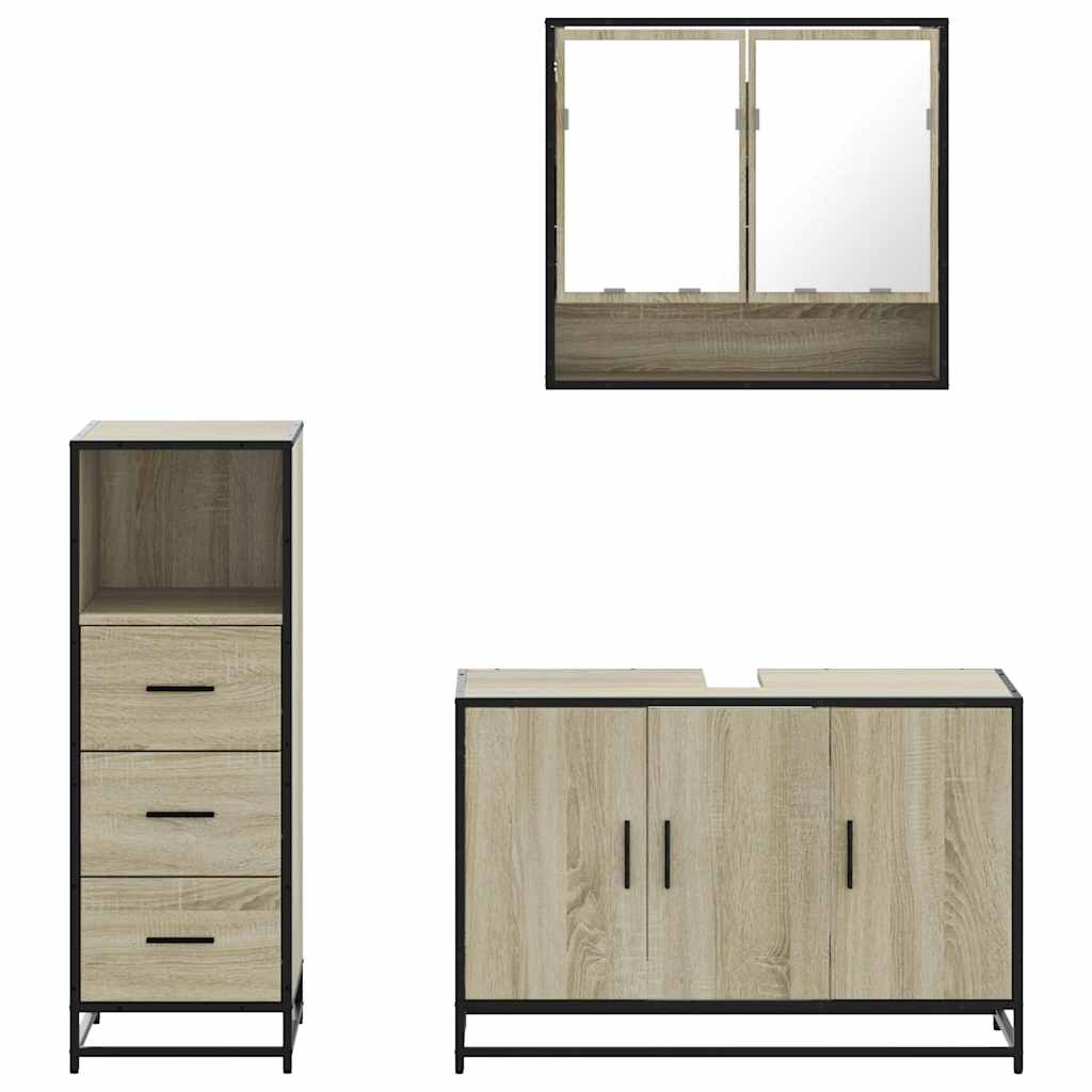 3 Piece Bathroom Furniture Set Sonoma Oak Engineered Wood