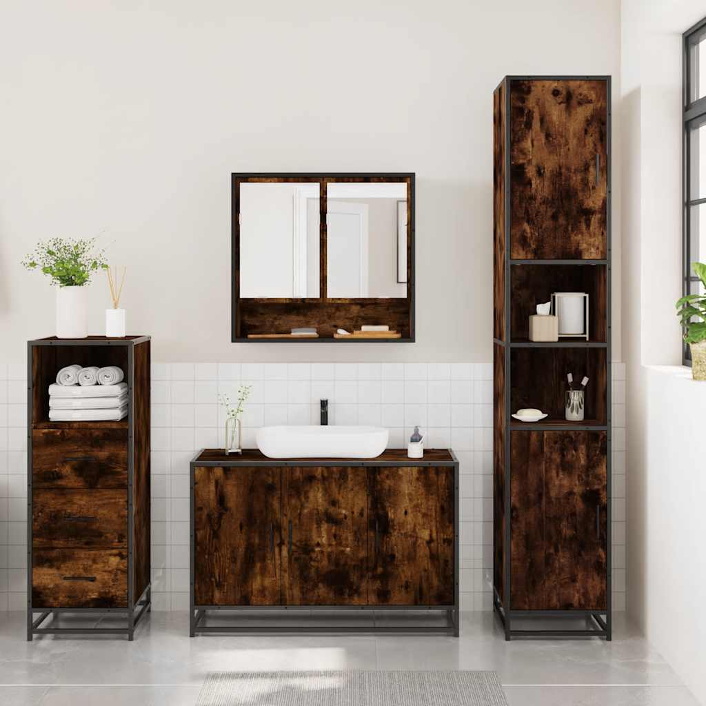 3 Piece Bathroom Furniture Set Smoked Oak Engineered Wood