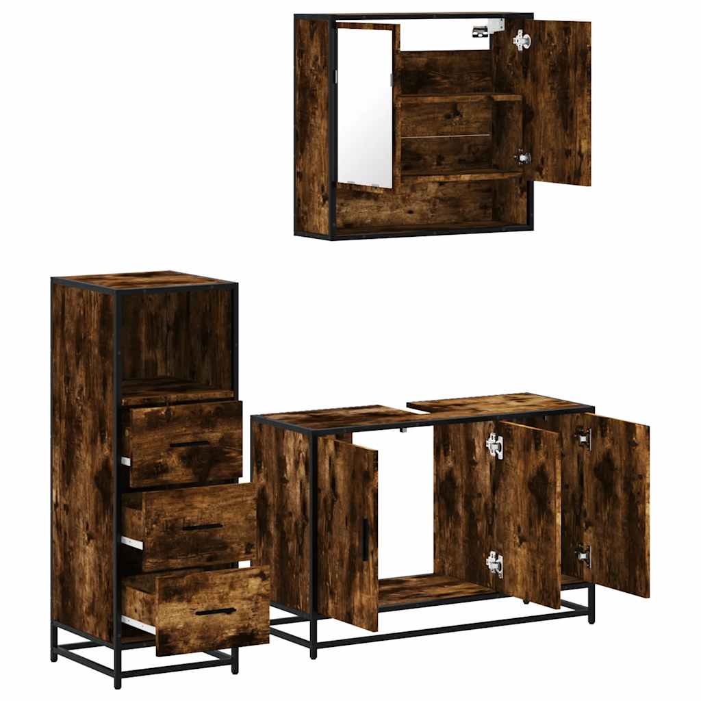 3 Piece Bathroom Furniture Set Smoked Oak Engineered Wood