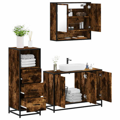 3 Piece Bathroom Furniture Set Smoked Oak Engineered Wood