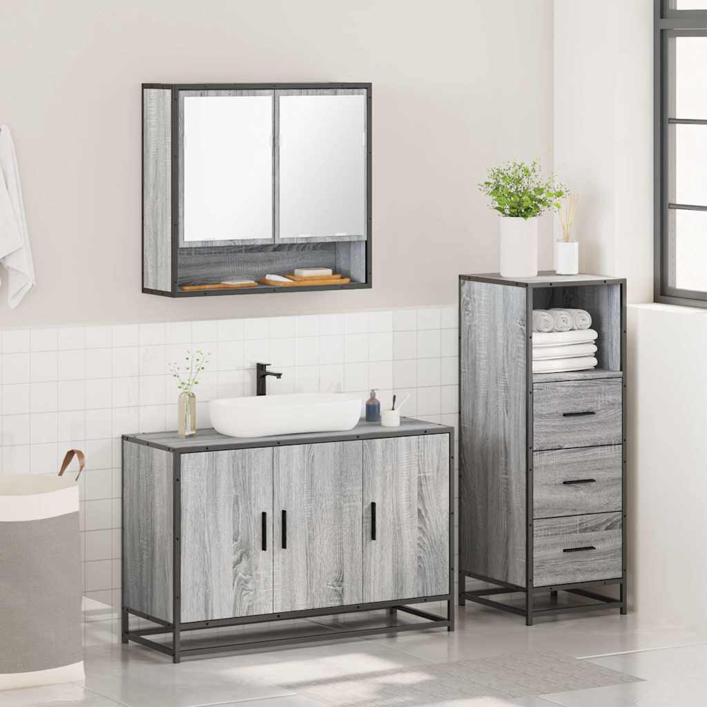 3 Piece Bathroom Furniture Set Grey Sonoma Engineered Wood