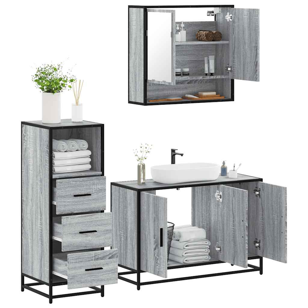 3 Piece Bathroom Furniture Set Grey Sonoma Engineered Wood