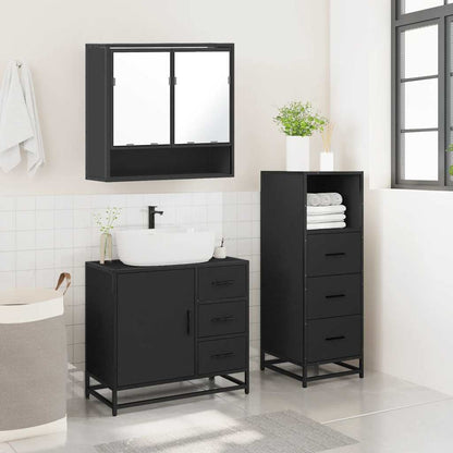 3 Piece Bathroom Furniture Set Black Engineered Wood