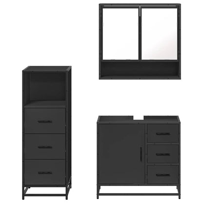 3 Piece Bathroom Furniture Set Black Engineered Wood