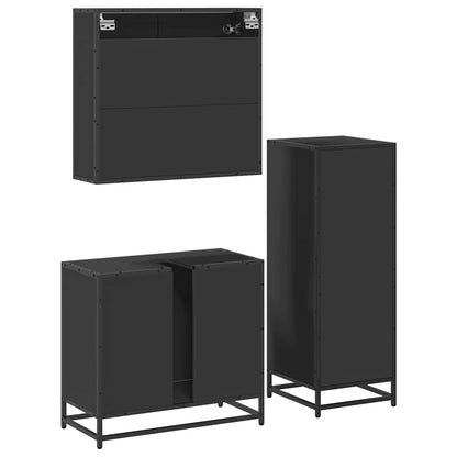 3 Piece Bathroom Furniture Set Black Engineered Wood