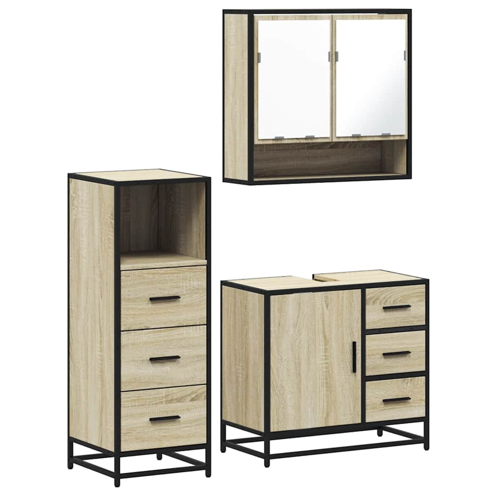 3 Piece Bathroom Furniture Set Sonoma Oak Engineered Wood