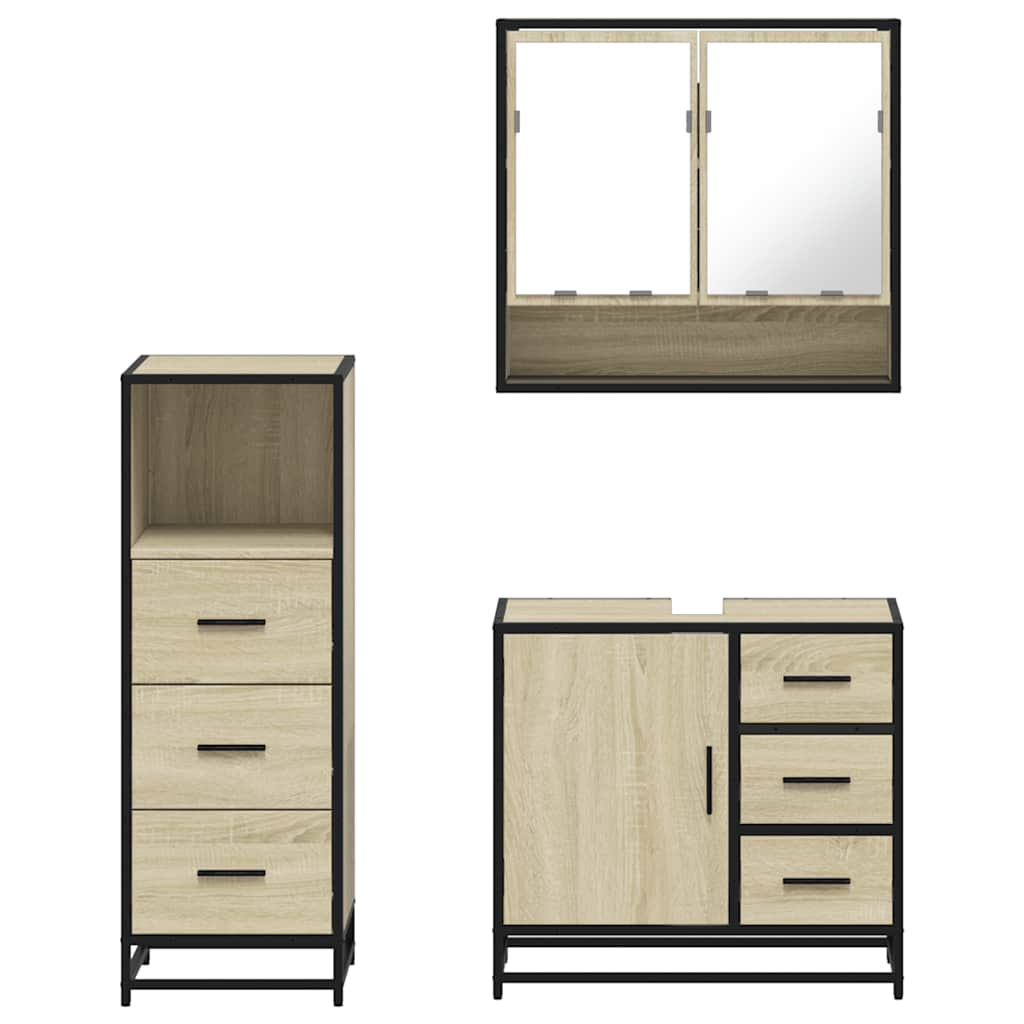 3 Piece Bathroom Furniture Set Sonoma Oak Engineered Wood