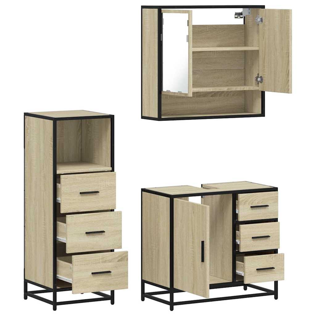 3 Piece Bathroom Furniture Set Sonoma Oak Engineered Wood