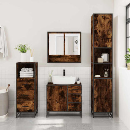 3 Piece Bathroom Furniture Set Smoked Oak Engineered Wood