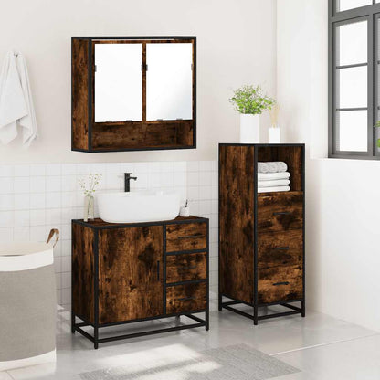 3 Piece Bathroom Furniture Set Smoked Oak Engineered Wood