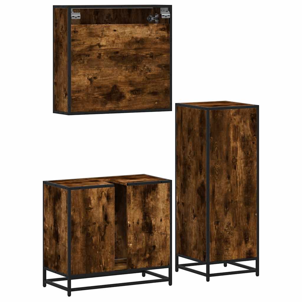 3 Piece Bathroom Furniture Set Smoked Oak Engineered Wood