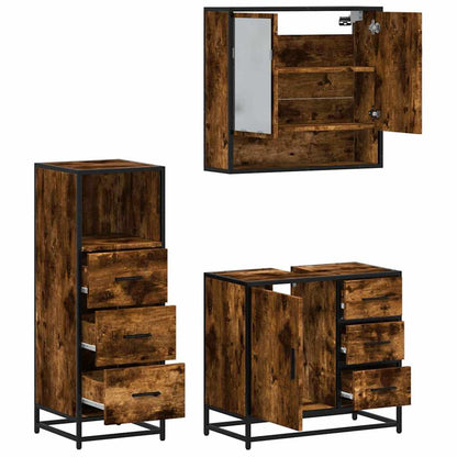 3 Piece Bathroom Furniture Set Smoked Oak Engineered Wood