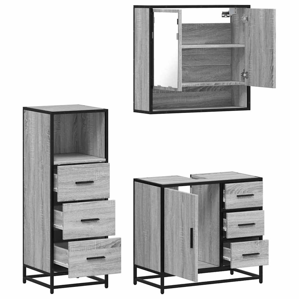 3 Piece Bathroom Furniture Set Grey Sonoma Engineered Wood