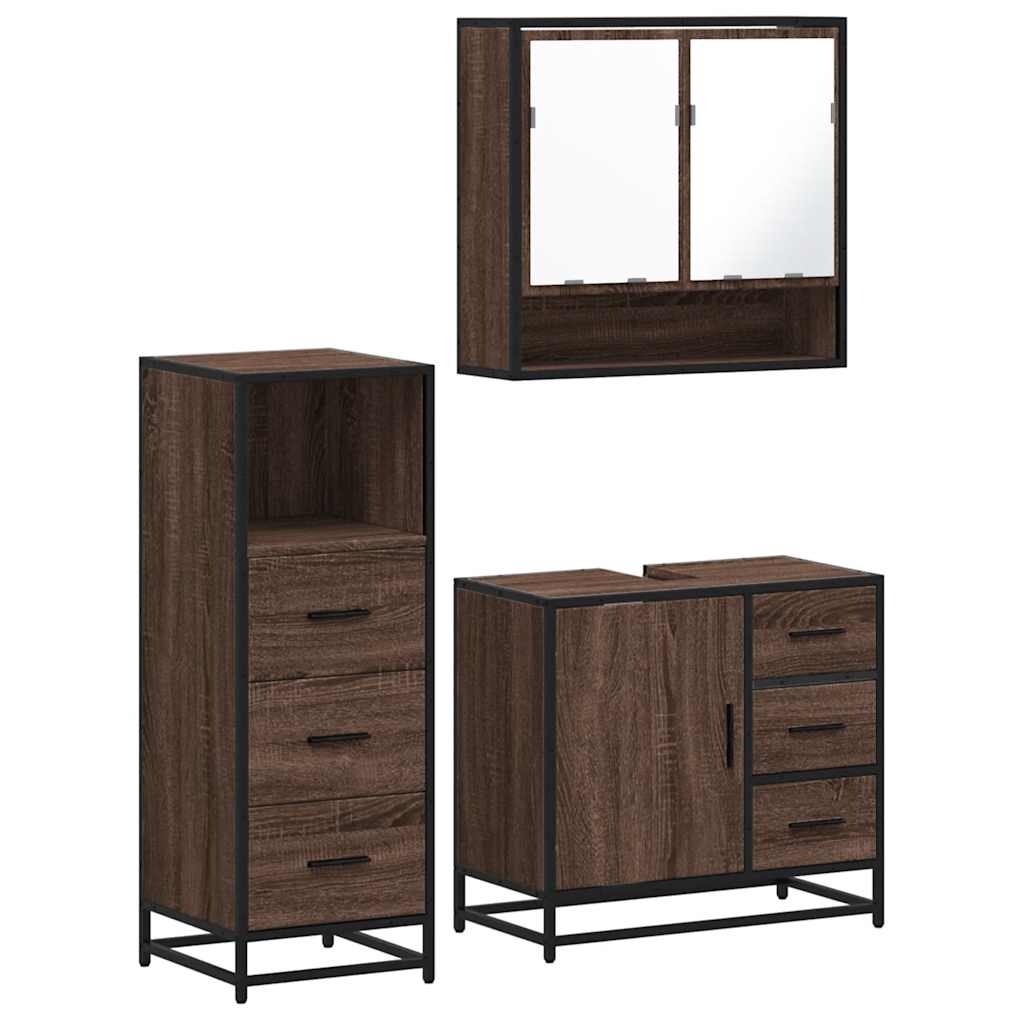 3 Piece Bathroom Furniture Set Brown Oak Engineered Wood