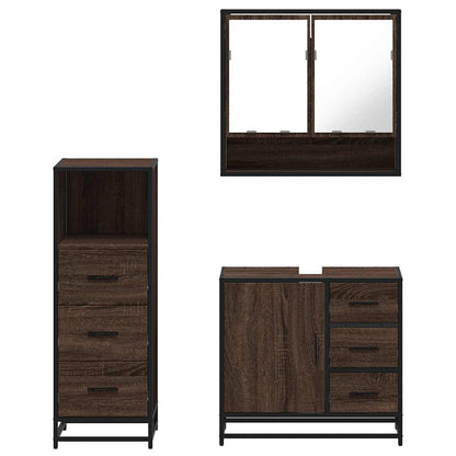 3 Piece Bathroom Furniture Set Brown Oak Engineered Wood