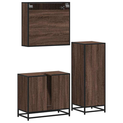 3 Piece Bathroom Furniture Set Brown Oak Engineered Wood