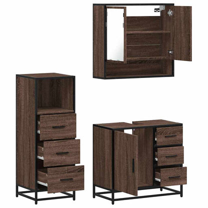 3 Piece Bathroom Furniture Set Brown Oak Engineered Wood