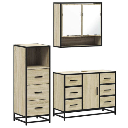 3 Piece Bathroom Furniture Set Sonoma Oak Engineered Wood