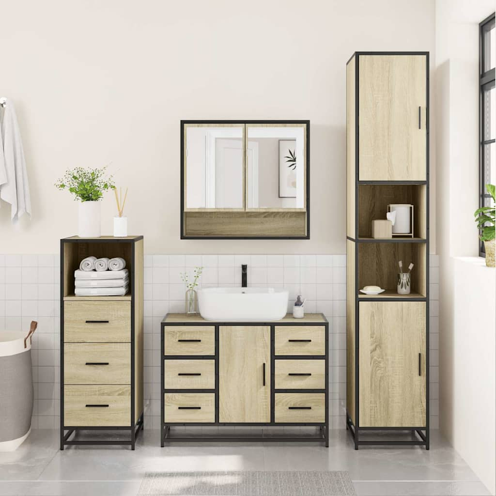 3 Piece Bathroom Furniture Set Sonoma Oak Engineered Wood