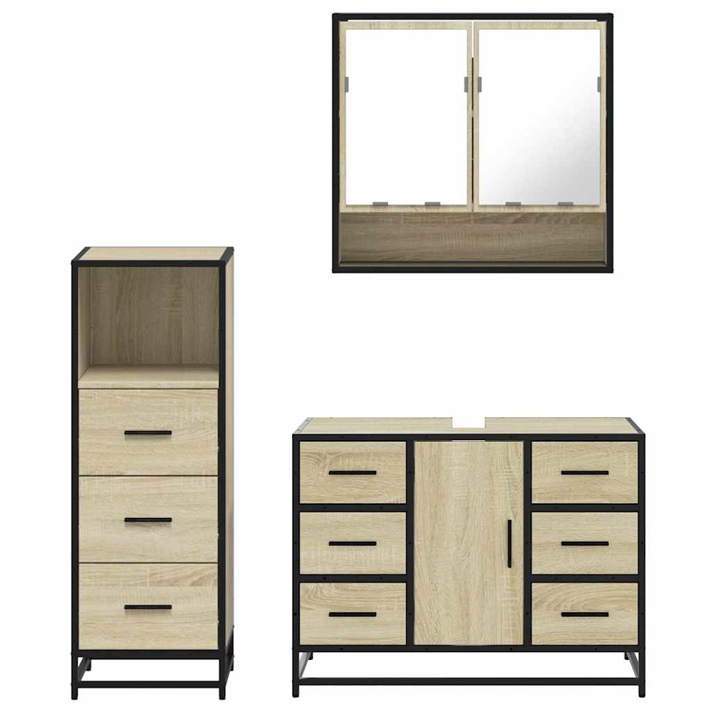 3 Piece Bathroom Furniture Set Sonoma Oak Engineered Wood