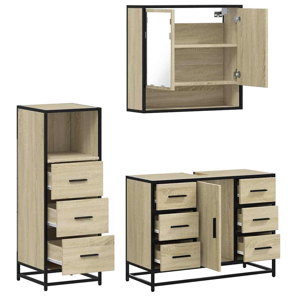 3 Piece Bathroom Furniture Set Sonoma Oak Engineered Wood