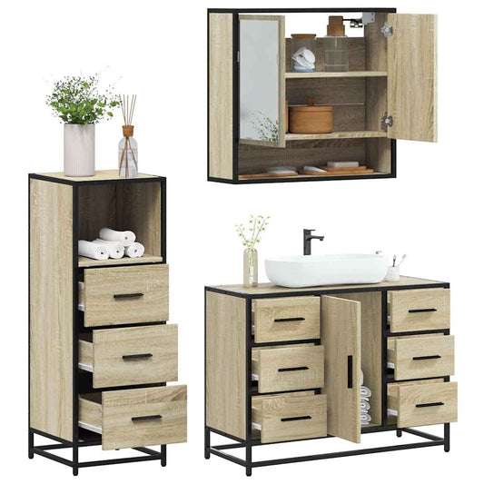 3 Piece Bathroom Furniture Set Sonoma Oak Engineered Wood