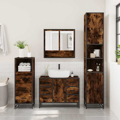 3 Piece Bathroom Furniture Set Smoked Oak Engineered Wood